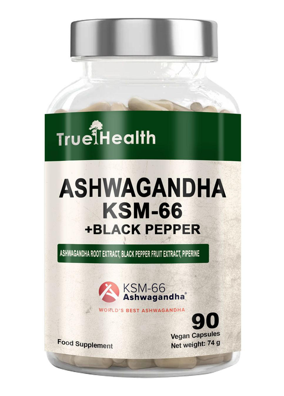 Ашвагандха Ashwagandha KSM-66 + Black Piperine 90 vegan caps True Health (317173065)