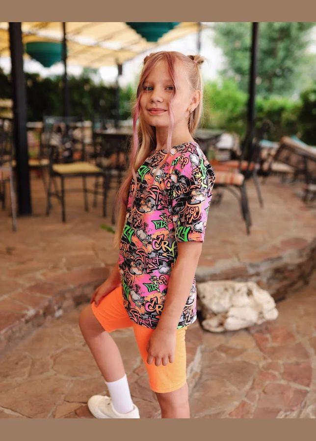 Оранжевый летний комплект для девочки(футболка+велосипедки) hc (h001-6420-043) No Brand