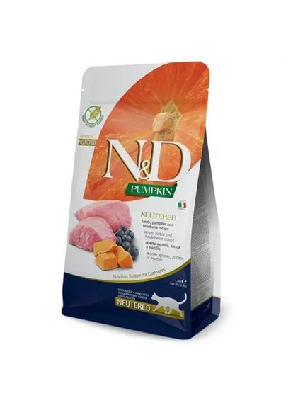Беззерновий корм N&D Grain Free Pumpkin Lamb & Blueberry Neutered Adult для стерилізованих кішок, з ягням та чорницею, Farmina (360544035)