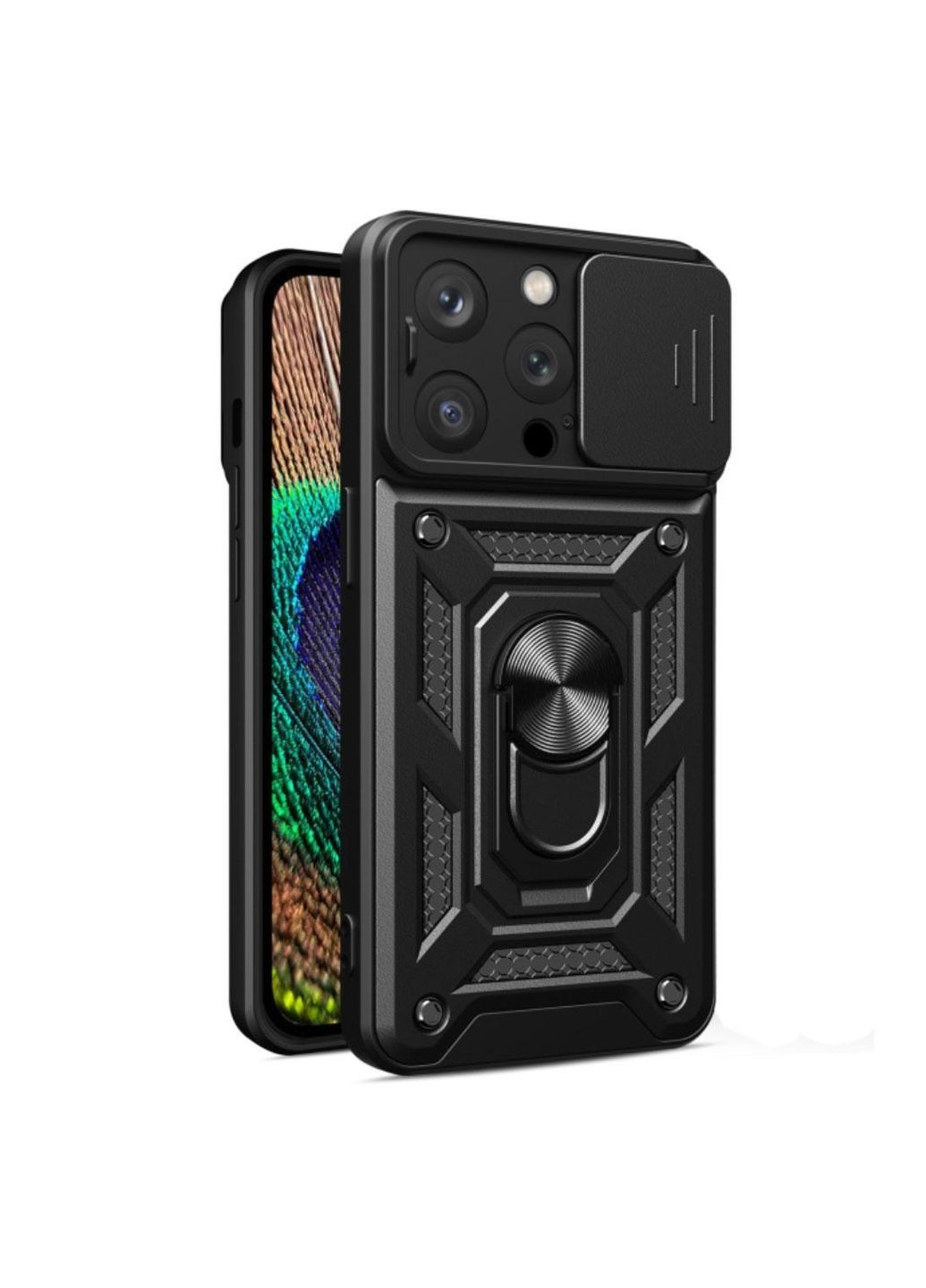 Чохол Shockproof для Apple iPhone 15 Pro Max - протиударний, з підставкою і шторкою камери - Black Primo (369608617)