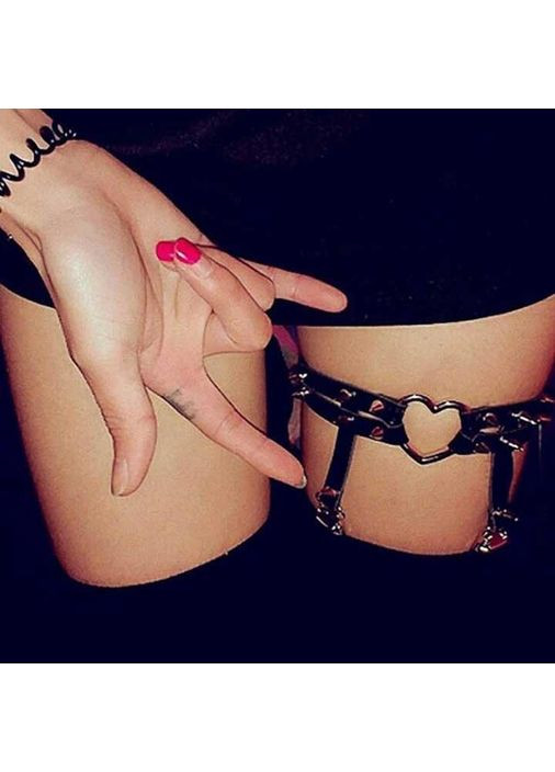 Гартер на 2 ноги с подвязками для чулок, шимами и сердечком 2 шт черного цвета для ролевых игр China (360603720)