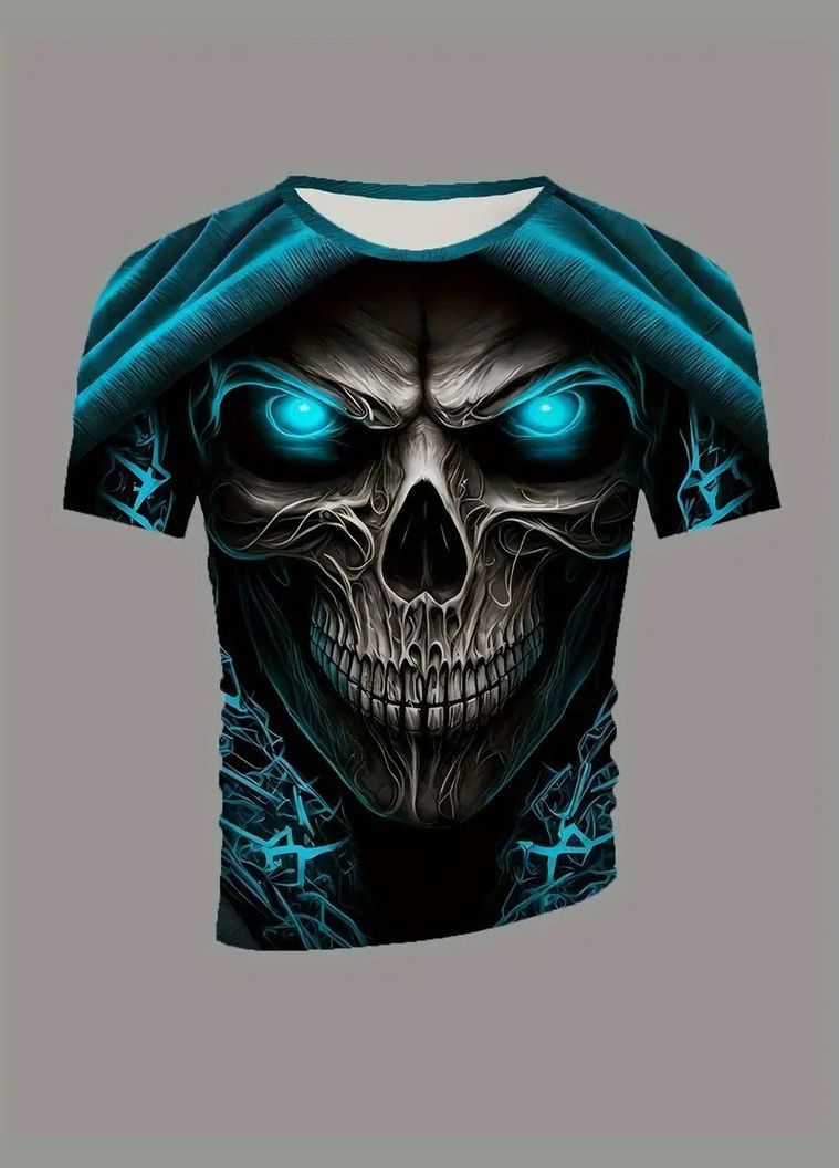 Комбінована чоловіча футболка 3d принт череп бірюзові очі термо дихаюча літня l 52 No Brand