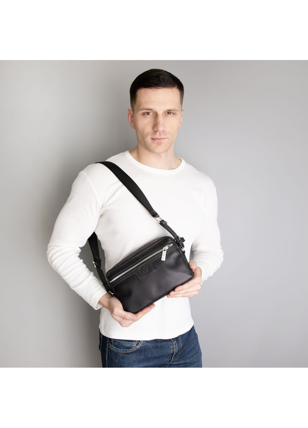 Сумка мужская кожаная повседневная маленькая 125 B черная Tom Stone (224975407)