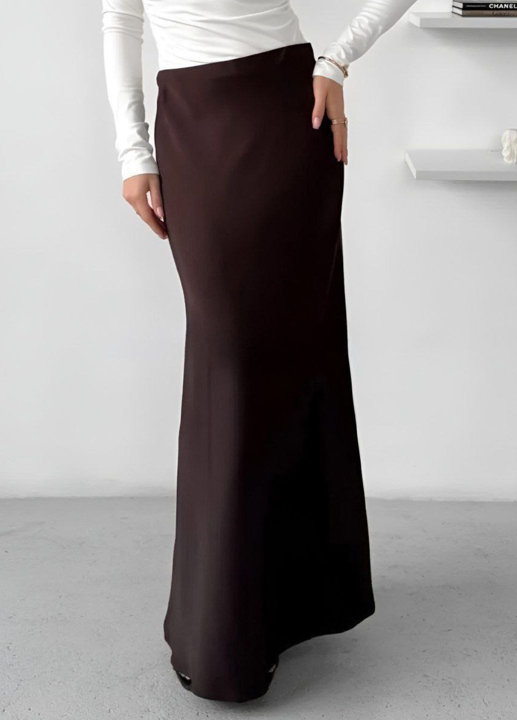 Коричневая повседневная однотонная юбка макси на резинке Україна карандаш