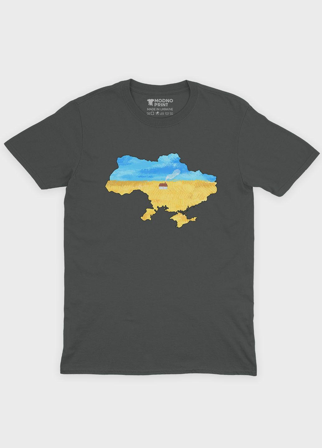 Темно-сіра чоловіча футболка odno з патріотичним принтом мапа україни m (ts001-1-slg-005-1-006) Modno