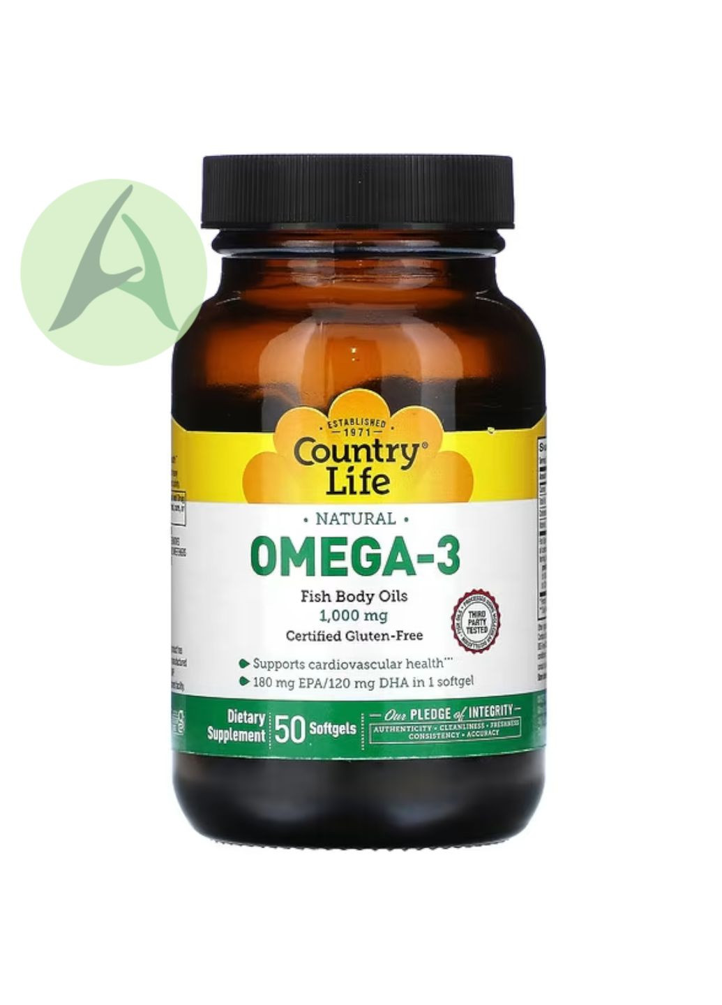 Омега 3, 1000 мг, 50 капсул Country Life (314524125)