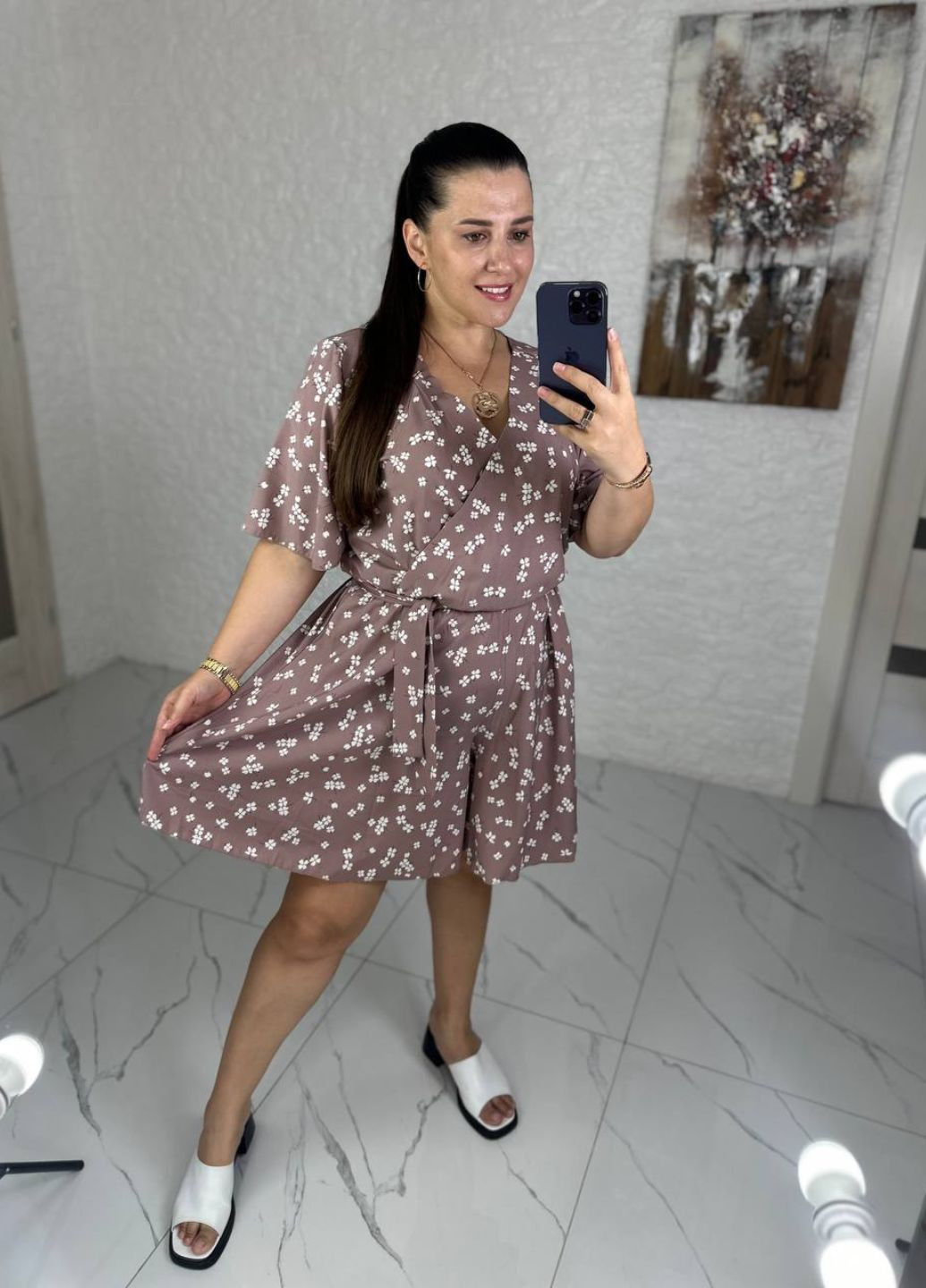 Комбинезон-шорты с имитацией платья Україна комбинезон-шорты цветочный темно-бежевый повседневный софт