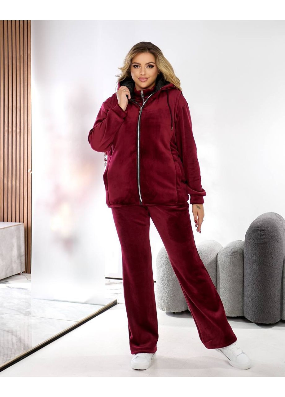 Женский теплый велюровый костюм тройка с жилеткой No Brand (363320581)