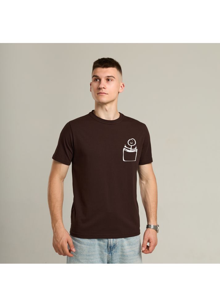 Темно-коричнева чоловіча стильна футболка з малюнком з коротким рукавом Vakko