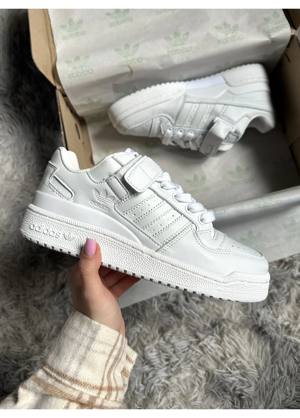КРОСІВКИ ЖІНОЧІ ADIDAS FORUM WHITE АДІДАС ФОРУМ БІЛІ No Brand білі демісезони (392030603)