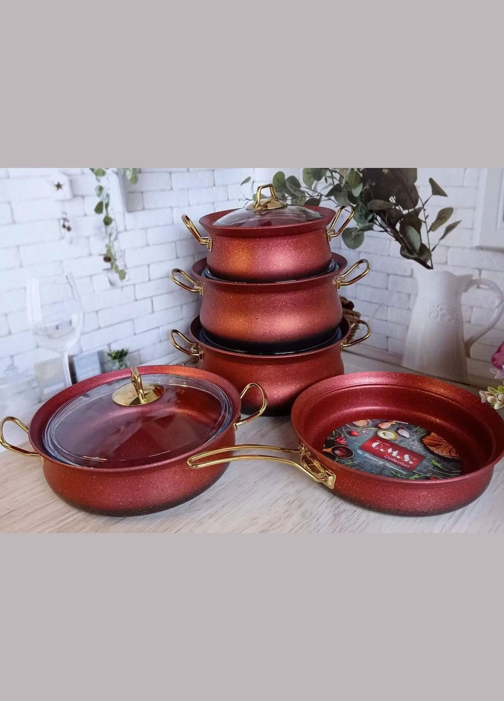 Набор посуды кастрюль премиум класса O.M.S. Collection 3045 с гранитным покрытием с крышками (Турция) No Brand (317173170)