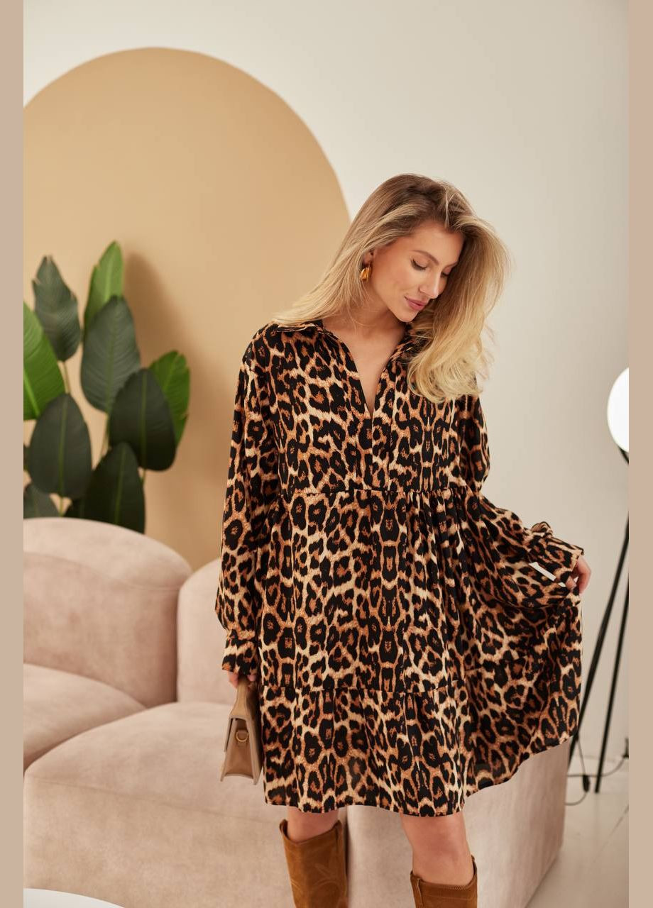 Коричнева повсякденний жіноча сукня з леопардовим принтом турецька віскоза No Brand леопардовий