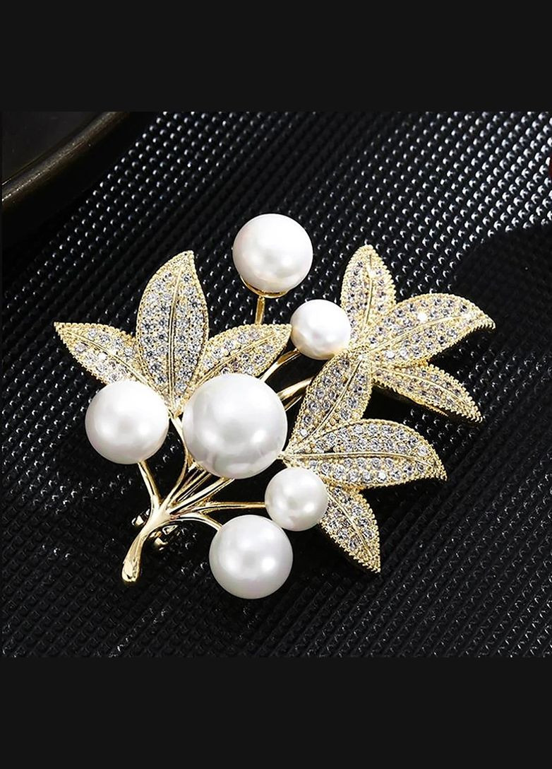 Брошь шпилька в виде листьев декор жемчужины камней Xuping Jewelry (330618902)