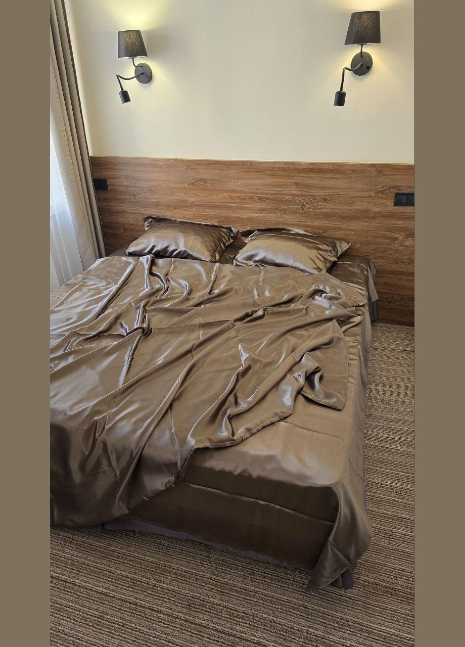 Атласний комплект постільної білизни Напівторний 145х210 наволочка 50х70 2шт з кантом Шоколадний (П4К-atlas25-10) No Brand (342097443)