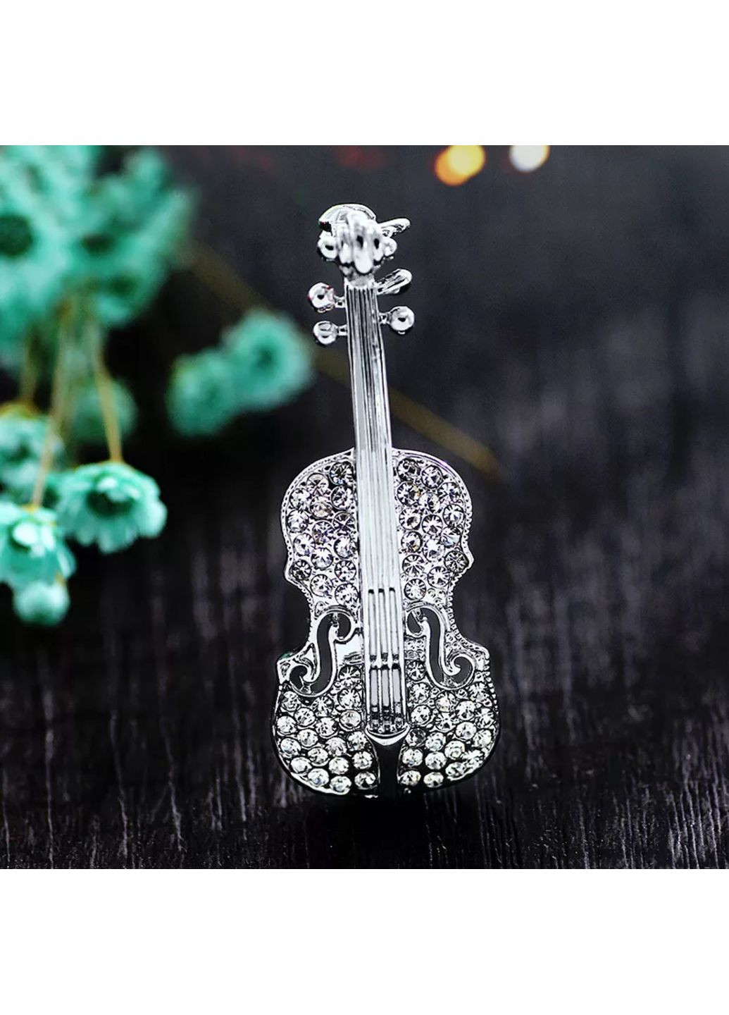 Брошка ошатна у вигляді Скрипки, у кристалах «Violin» унісекс (срібляста) China (366875140)