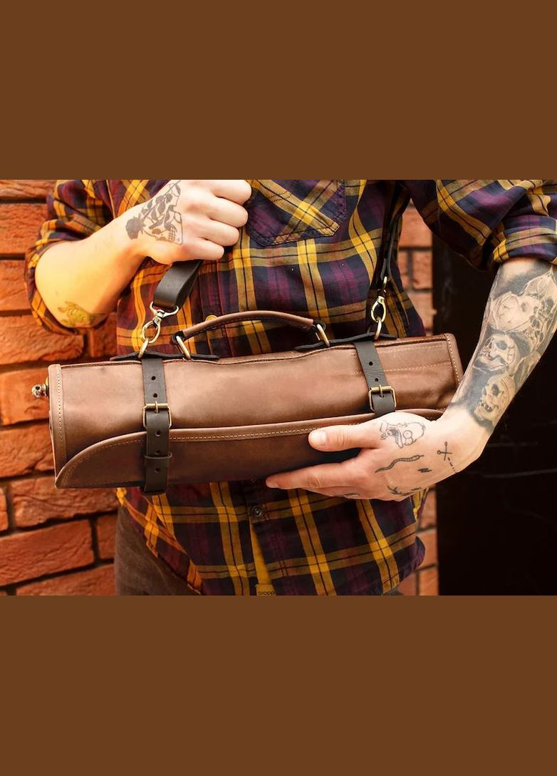 Сумка-чохол для ножів шкіряна коричнева No Brand (305828718)