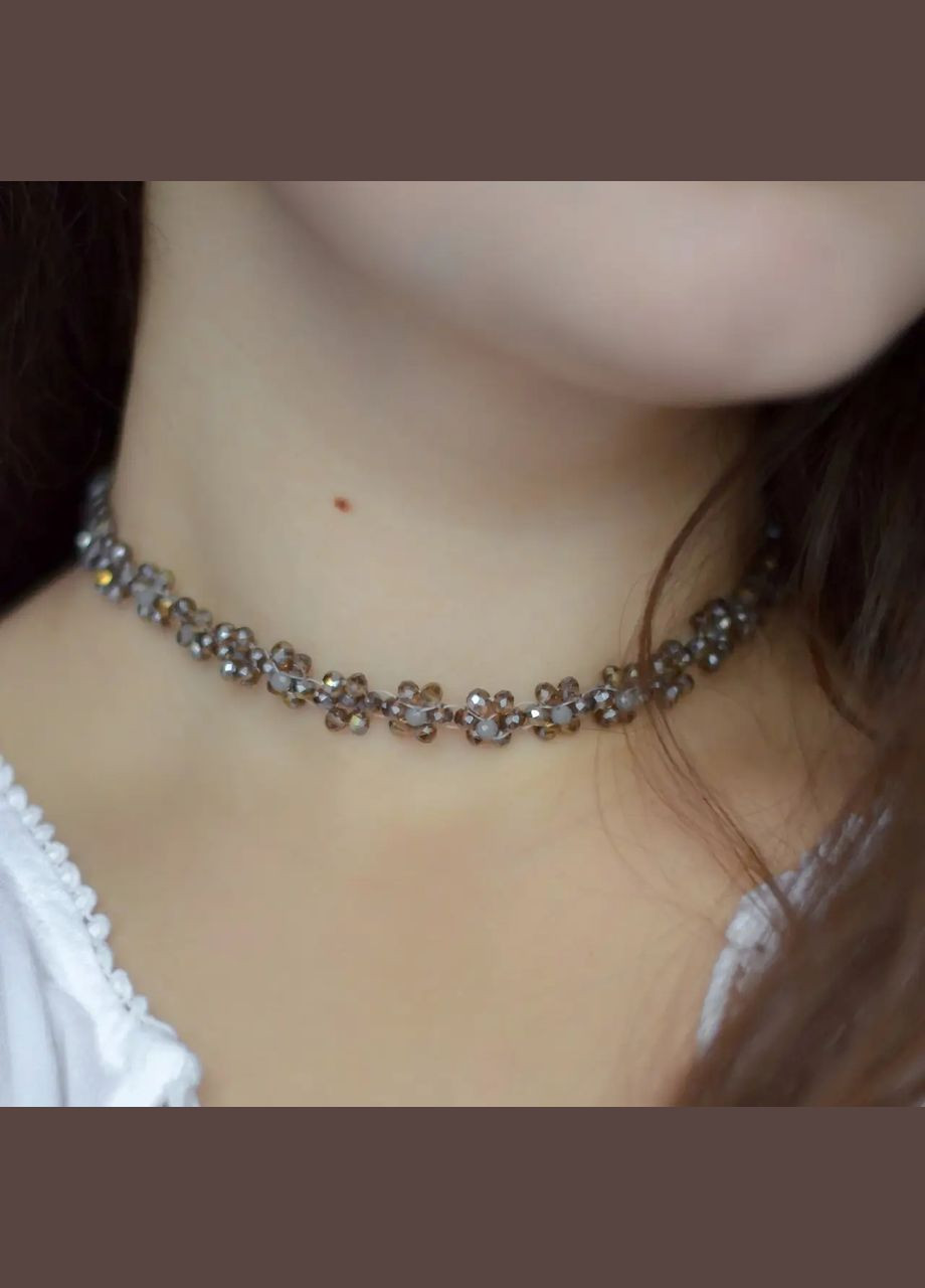 Комплект Чокер+Браслет "Ромашка" чешский хрусталь темно-медовый с переливом, ф-ра гип-сплав d-4мм L-35-40см No Brand Чокер + браслет (303140339)