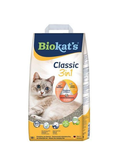 Наполнитель Biokats Classic 3in1 для кошачьего туалета, бентонитовый, 18 л Biokat's (362584289)