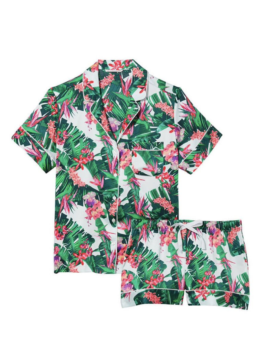 Зеленая всесезон пижама сатиновая satin short pajama set l сатиновая комбинированная Victoria's Secret