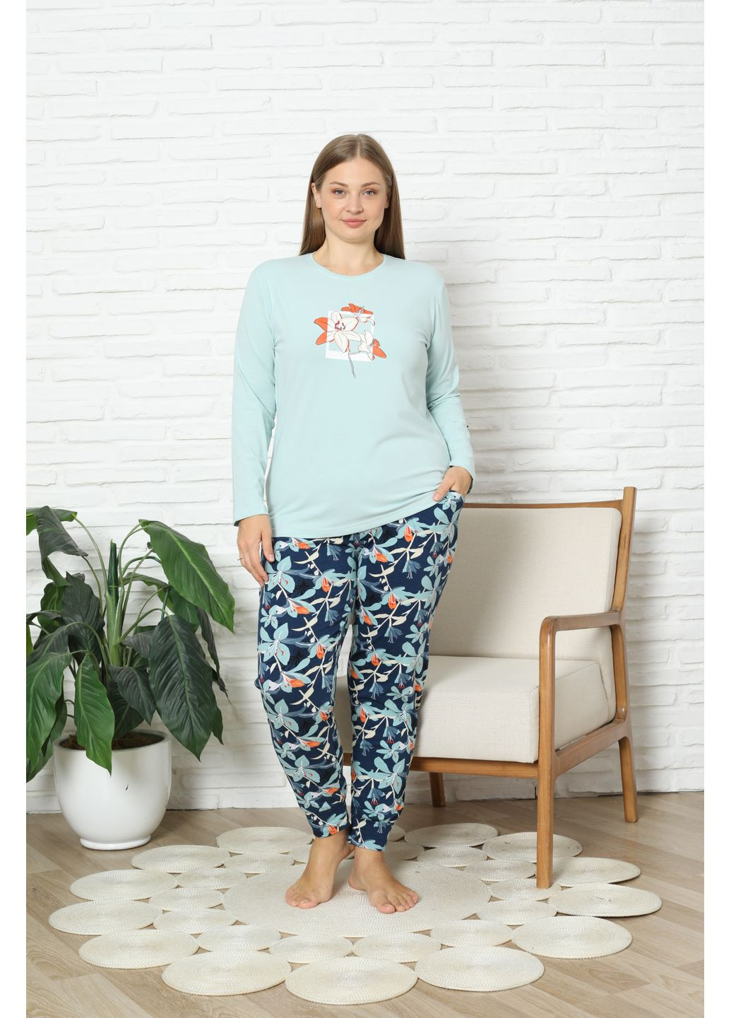 Бирюзовая комплект женский plus size со штанами Nicoletta