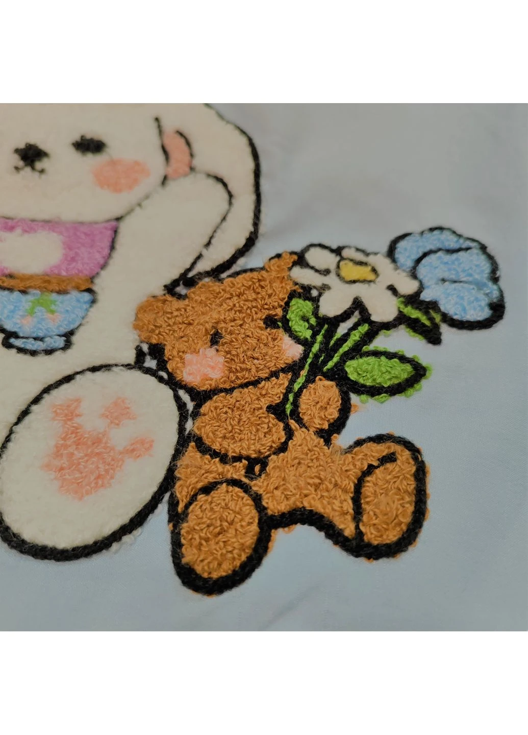 Детское постельное белье 1.5-спальное фланель с махровой вышивкой Kawaii Bunny and Bear 150×210 см Colorful Home (391063060)