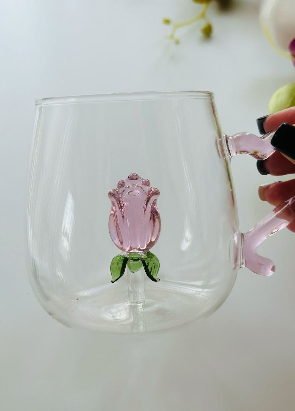 Чашка скляна з трояндою всередині "Amour" 450мл No Brand (331173237)