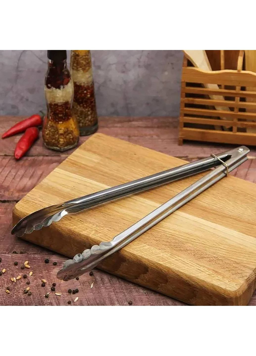 Щипцы кухонные универсальные из нержавеющей стали "Лепесток" для барбекю гриля мяса, рыбы, овощей 27 см Kitchen Master (314459739)