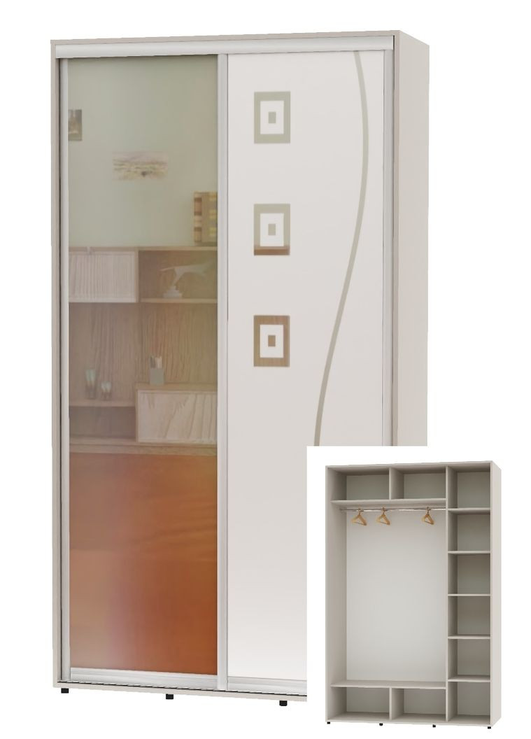 Шкаф-купе двухдверный 160*60*220 Кашемир Зеркало/Зеркало с пескоструйным рисунком Алекса (360467104)