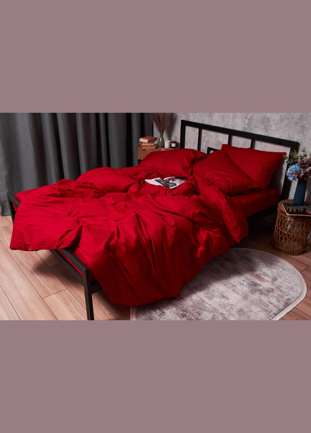 Комплект постельного белья Satin Stripe King Size 220x240 наволочки 2х70х70 (MS-820003572) Moon&Star stripe red (288043301)