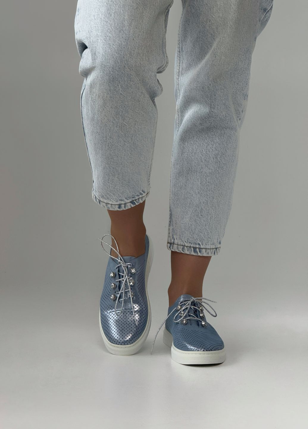 Синие слипоны женские кожаные Sherlock Soon