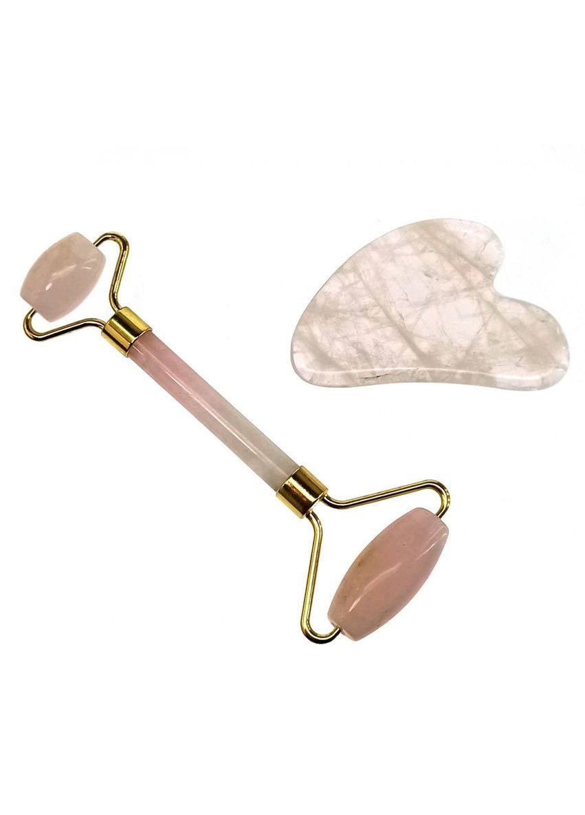 Нефритові масажери для підтяжки обличчя гуаша+ ролик набір 2 шт рожевий кварц No Brand (306848573)