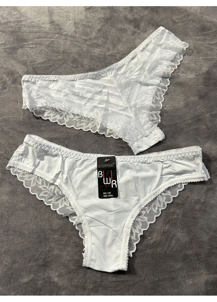 Жіночі гладкі білі трусики з мереживом Biweier (361148008)