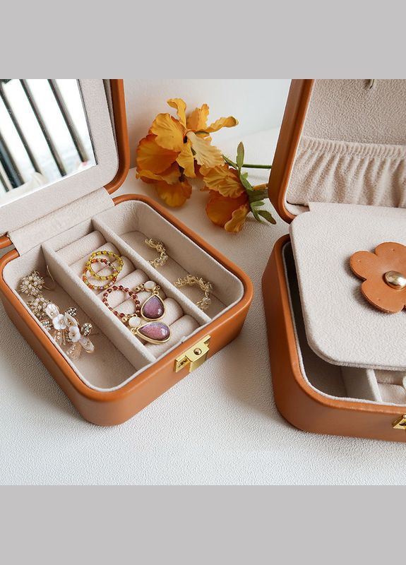 Оригинальная компактная двузонная шкатулка из эко-кожи с зеркалом серого цвета No Brand (316580424)