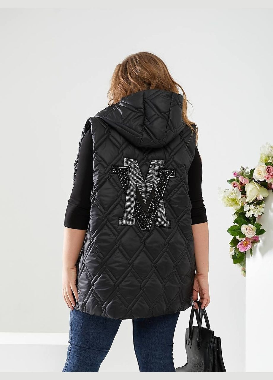 Жіноча жилетка батал чорна жилет безрукавка з капюшоном на блискавці стильна демісезонна тепла з кишенями для жінок Viki Жилет (316218932)