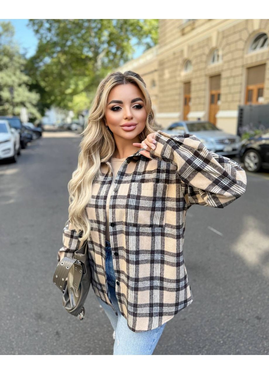 Бежевая повседневный рубашка в клетку DK/DL Мода без кордонів с длинным рукавом
