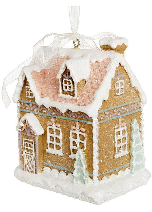 Набор 6 декоративных подвесок Пряничный Домик с глиттером для украшения интерьера имбирные фигурки BonaDi (368978325)