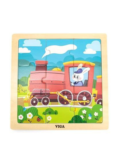 Деревянный пазл Паровозик с зайкой, 9 элементов () Viga Toys 44631 (370498812)