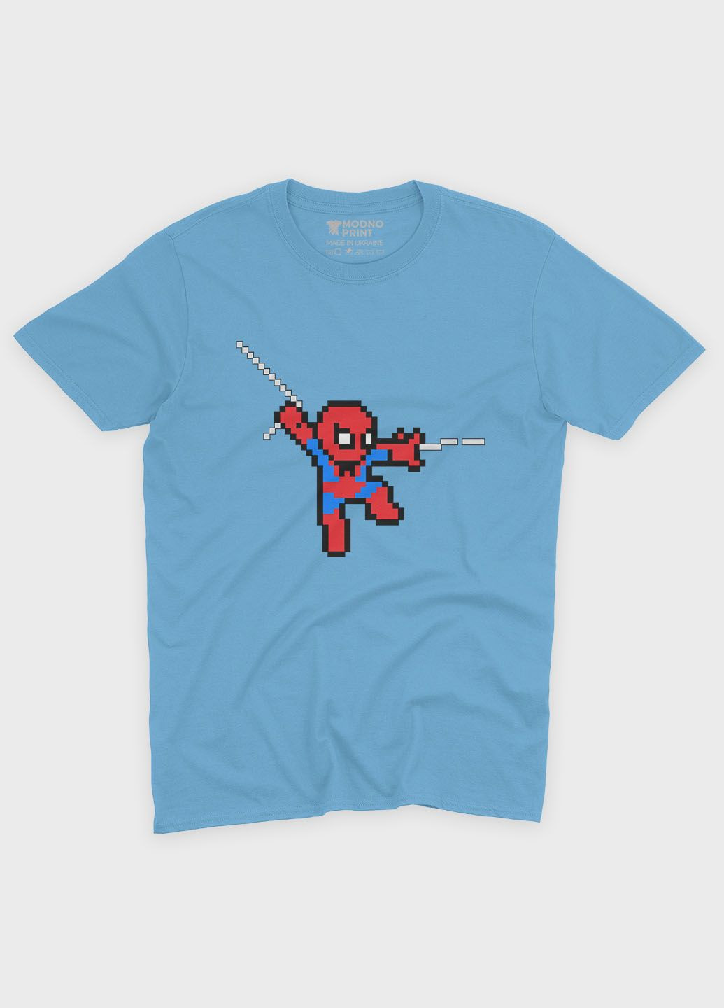 Голубая демисезонная футболка для мальчика с принтом супергероя - человек-паук (ts001-1-lbl-006-014-111-b) Modno
