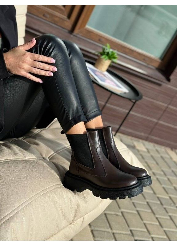Зимние зимние кожаные черные ботинки, челси зимние, женские ботинки зимние код 25631 челси Garti без декора
