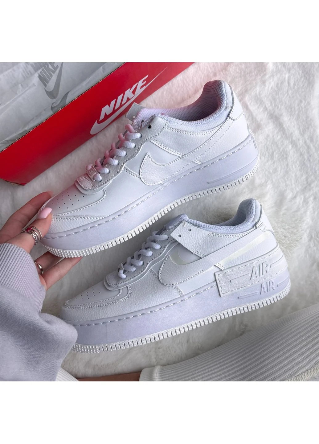Білі Осінні кросівки чоловічі і жіночі Nike Air Force 1 Shadow white | Найк Еір Форс 10