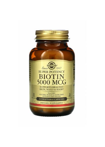 Біотин, Biotin,, 5000 мкг, 50 капсул (SOL00313) Solgar (266038851)