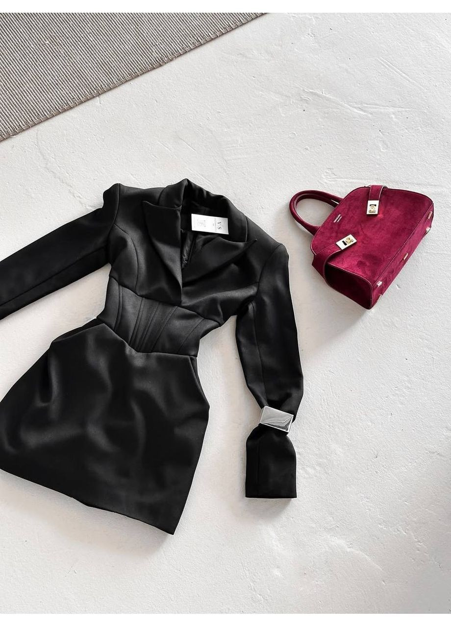 Чорна сукня-піджак з імітацією корсету No Brand