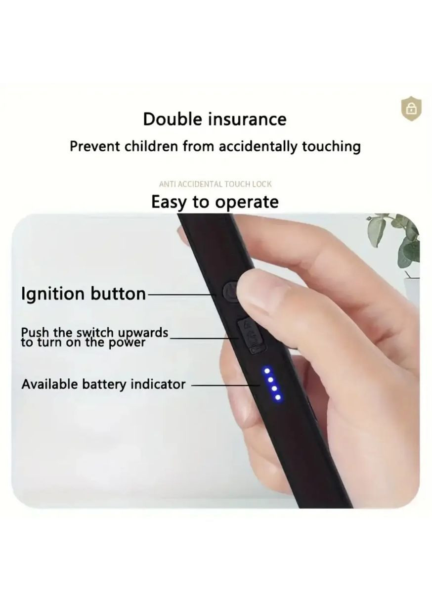 Аккумуляторная кухонная дуговая USB-зажигалка для свечей, газовых плит, барбекю и кемпинга Черная No Brand (370597655)