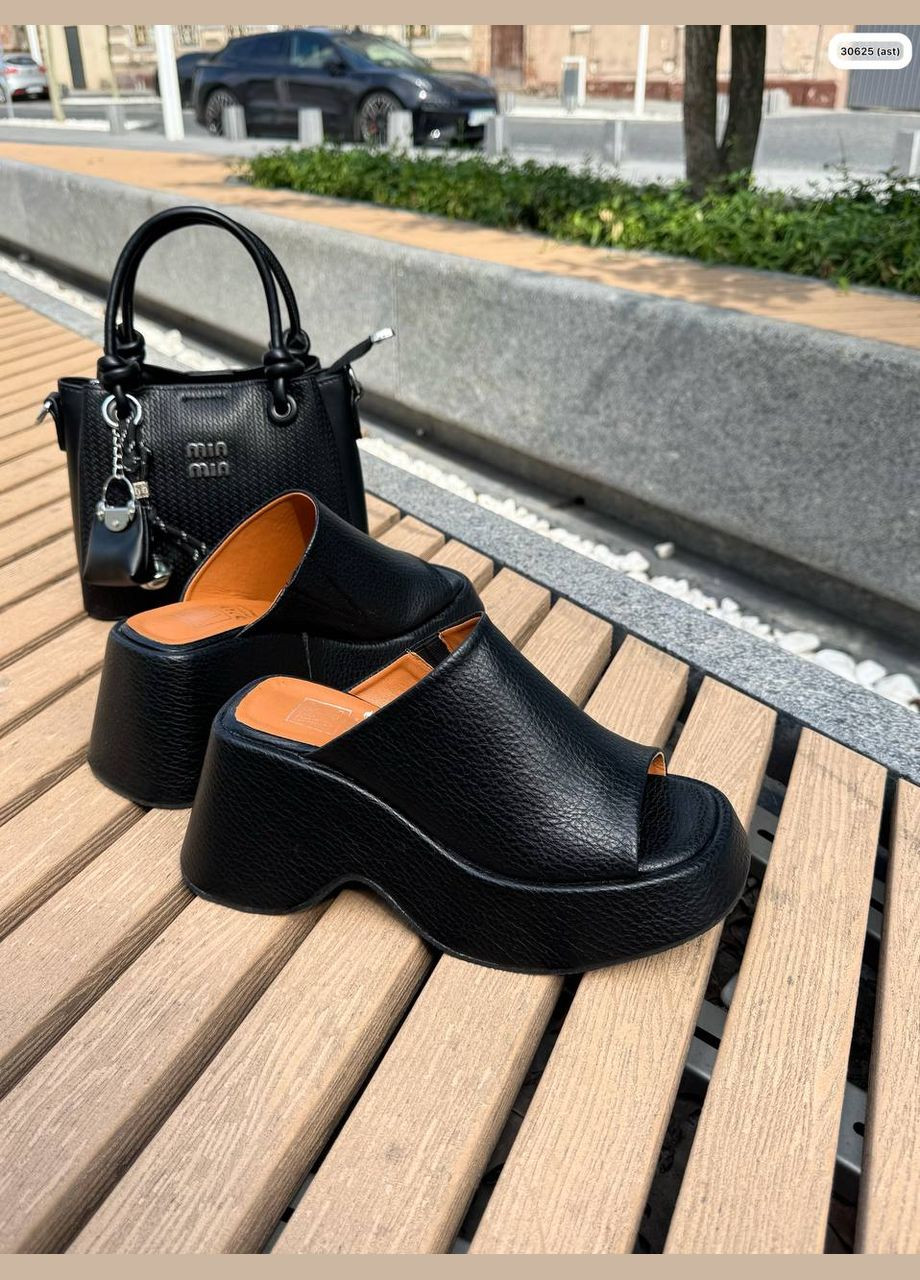 Жіночі стильні сабо шльопанці з натуральної шкіри чорний колір No Brand (335053217)