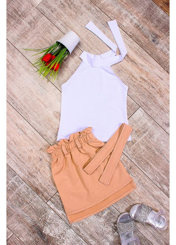 Коричневый летний комплект для девочек (блуза+юбка) (p-4862) Носи своє