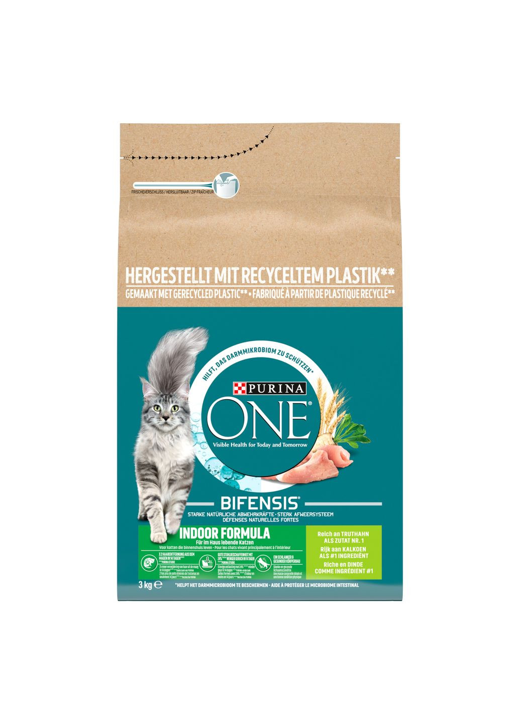 Сухой корм Indoor для взрослых кошек, постоянно находящихся в помещении, комплекс Bifensis, с индейкой, 3 кг PURINA ONE (330007576)