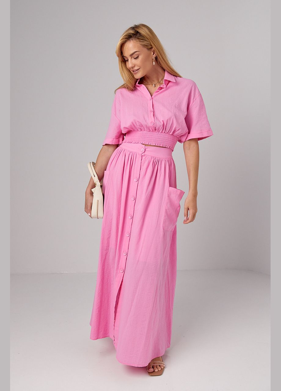 Летний юбочный костюм на пуговицах - белый цвет 36р (sku_10952) No Brand (327819569)