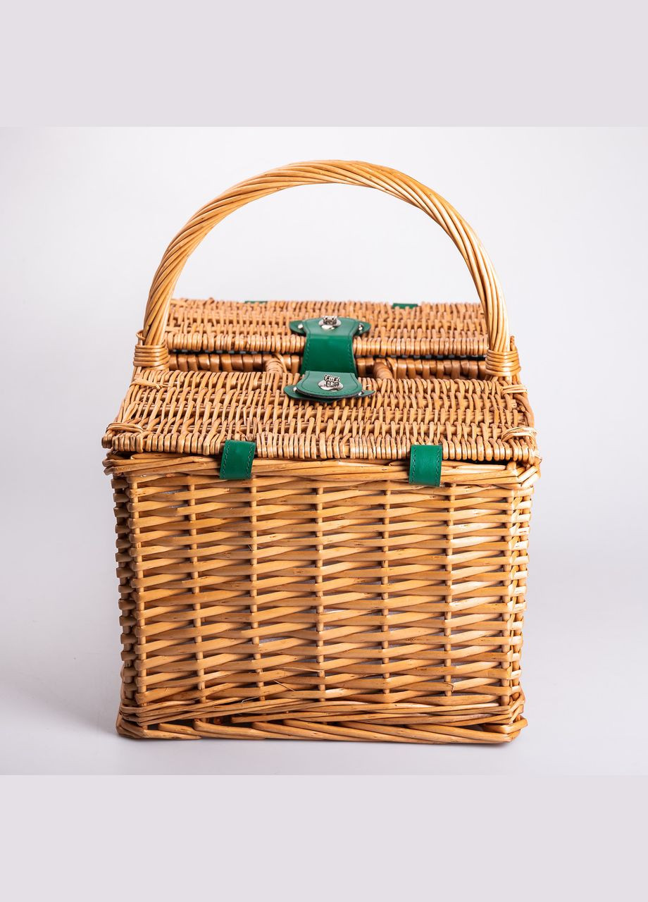 Кошик плетений для пікніка з посудом на 4 персони 48х33х43 см набір посуду туристичний для кемпінгу HP-ZQ-3 LUGI (331785090)