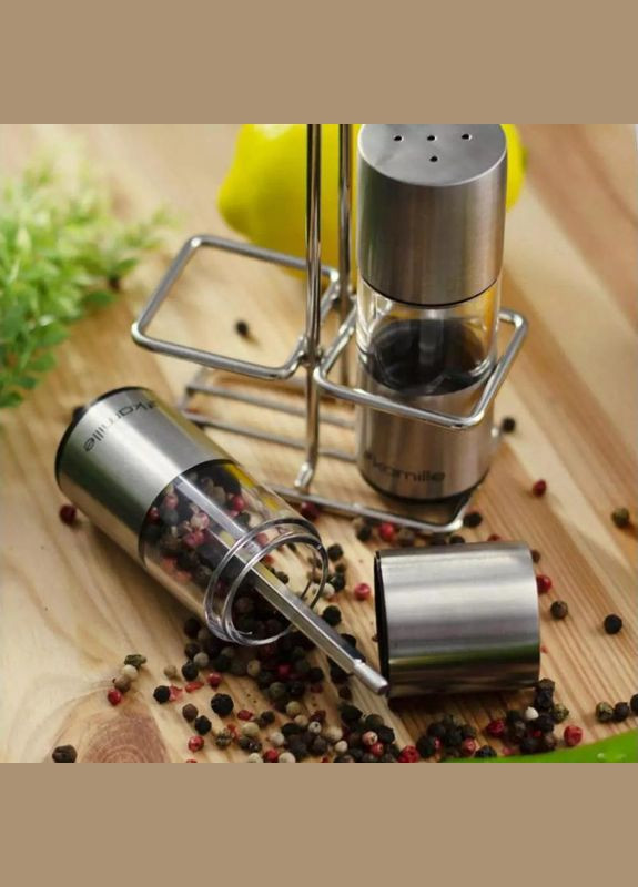 Набор для специй Grinder Set перцемолка и солонка на подставке 10х14.5см Kamille (339780097)