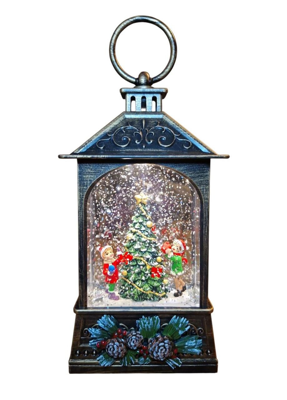 Світлодіодний ліхтар світильник нічник музичний новорічний Ялинка з дітками з блискітками No Brand (366447746)